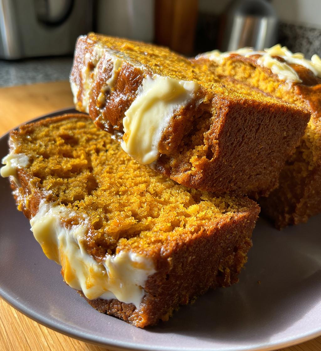 pumpkin bread with maple cream cheese filling