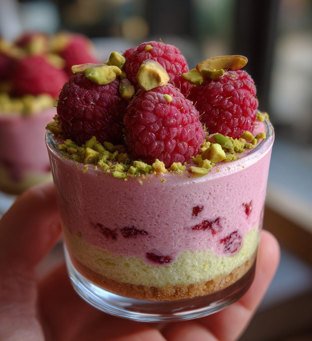 raspberry pistachio mousse cakes - detail 1