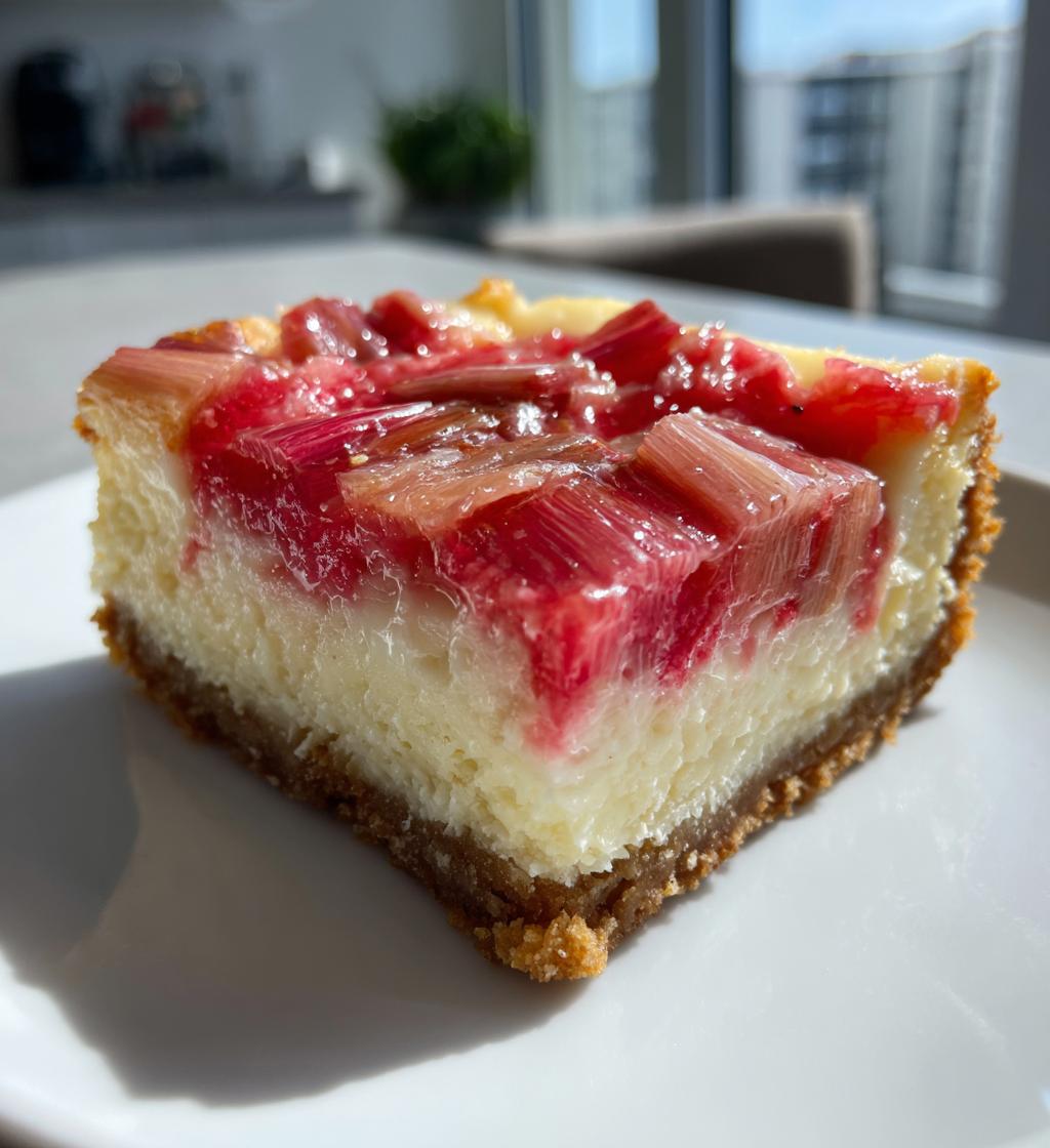 rhubarb cheesecake squares - detail 1