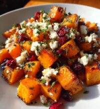 roasted butternut squash with cranberries and feta