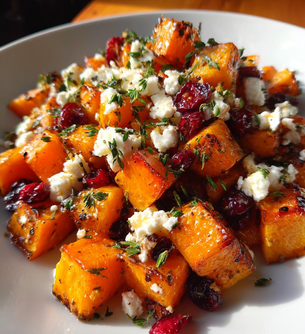 roasted butternut squash with cranberries and feta