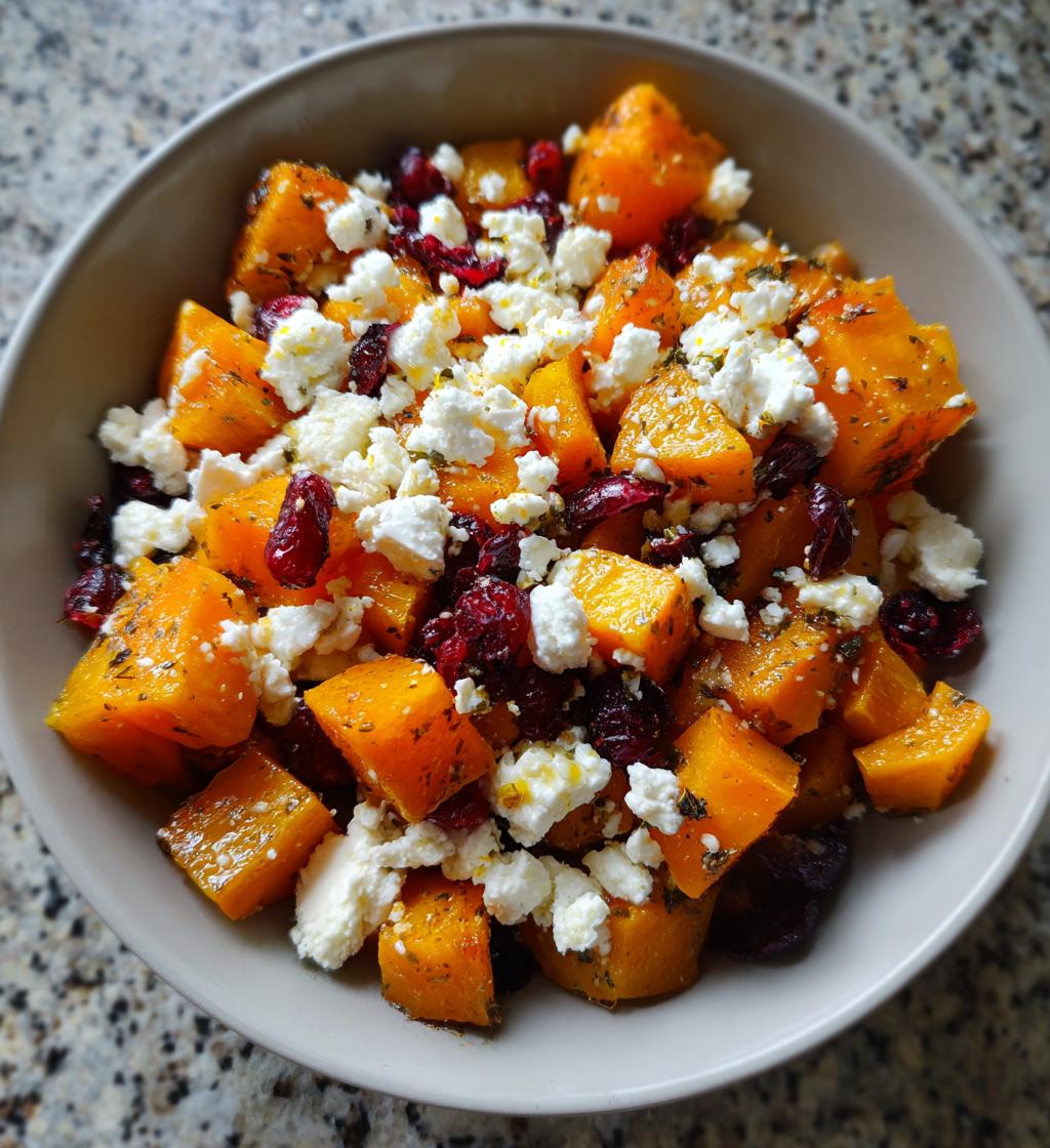 roasted butternut squash with cranberries and feta