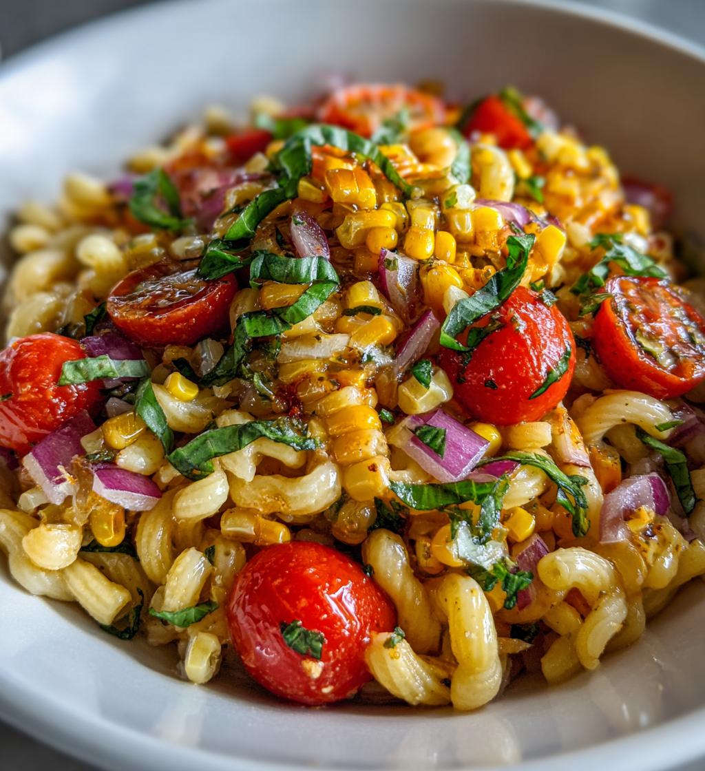 roasted corn and tomato pasta salad