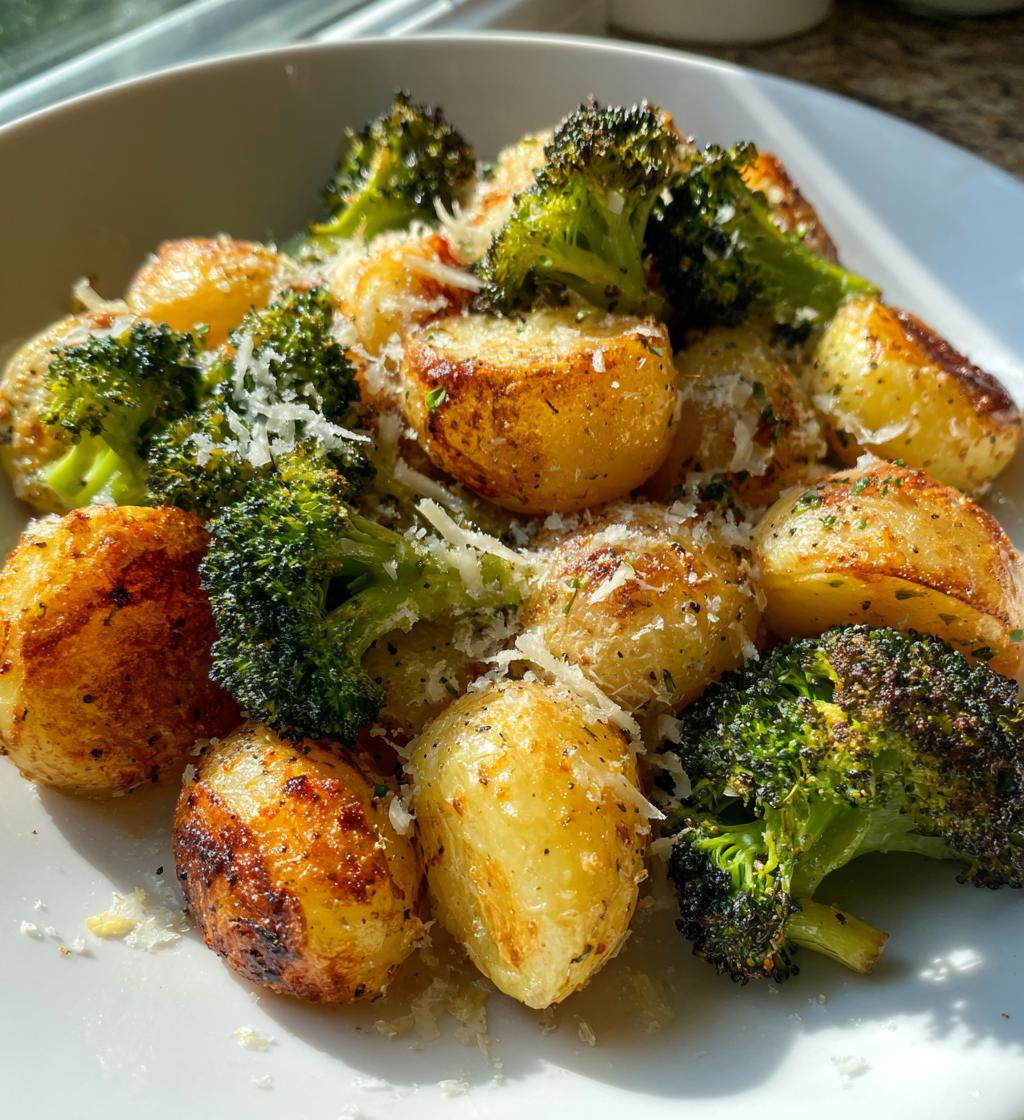 roasted parmesan potatoes and broccoli - detail 1
