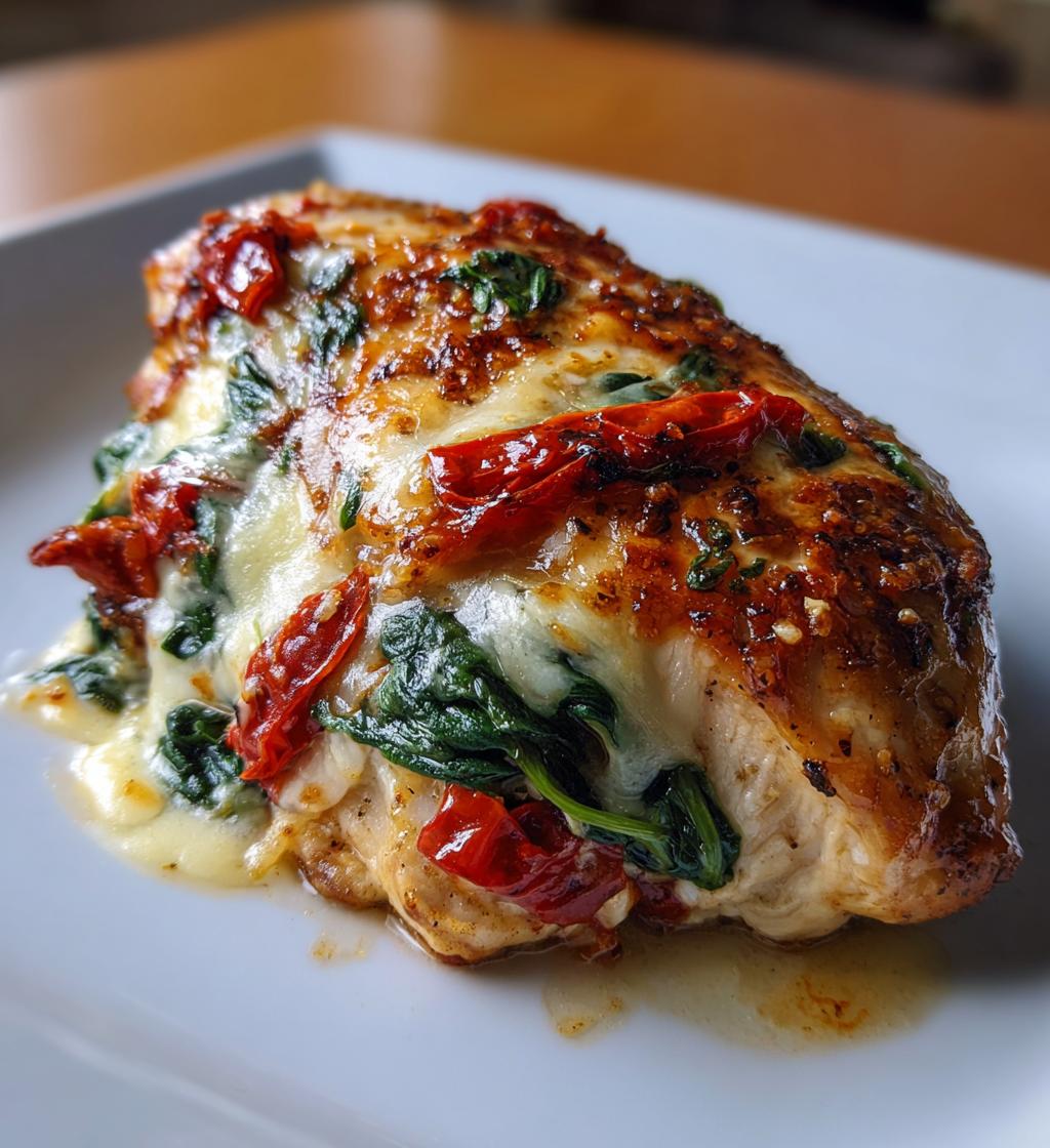 roasted red pepper spinach mozzarella stuffed chicken - detail 1