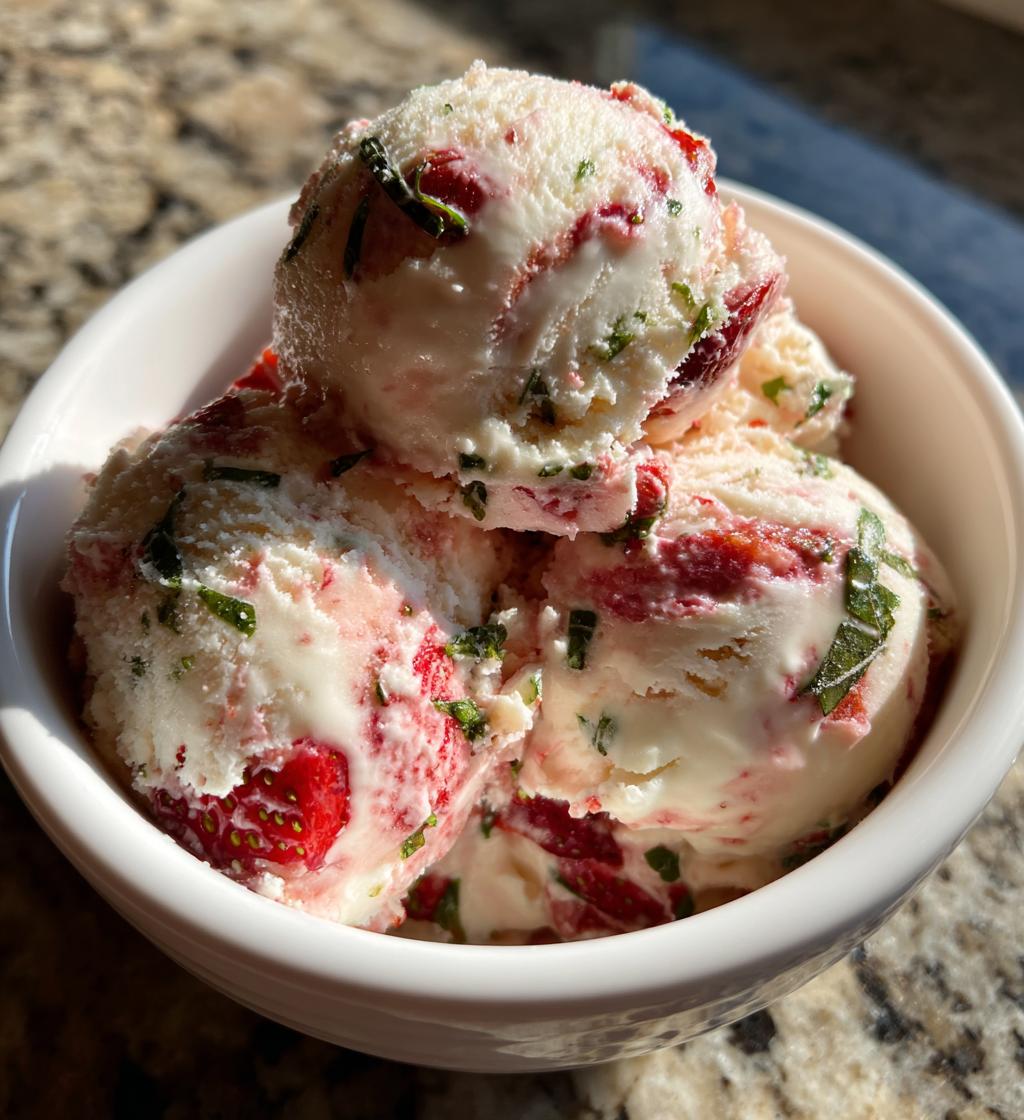 roasted strawberries lime basil ice cream - detail 1