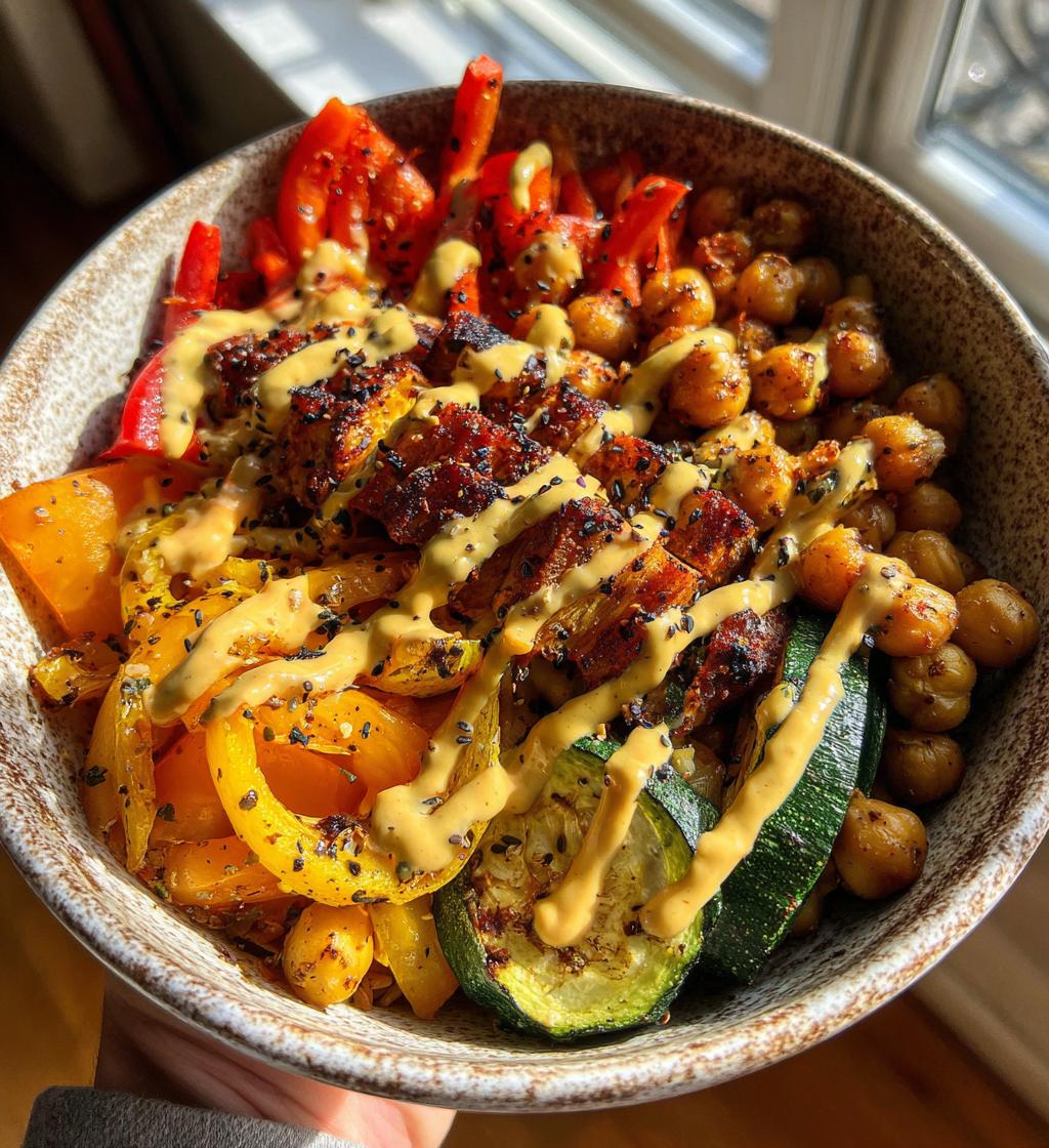 roasted veggie chickpea bowls with maple dijon tahini dressing