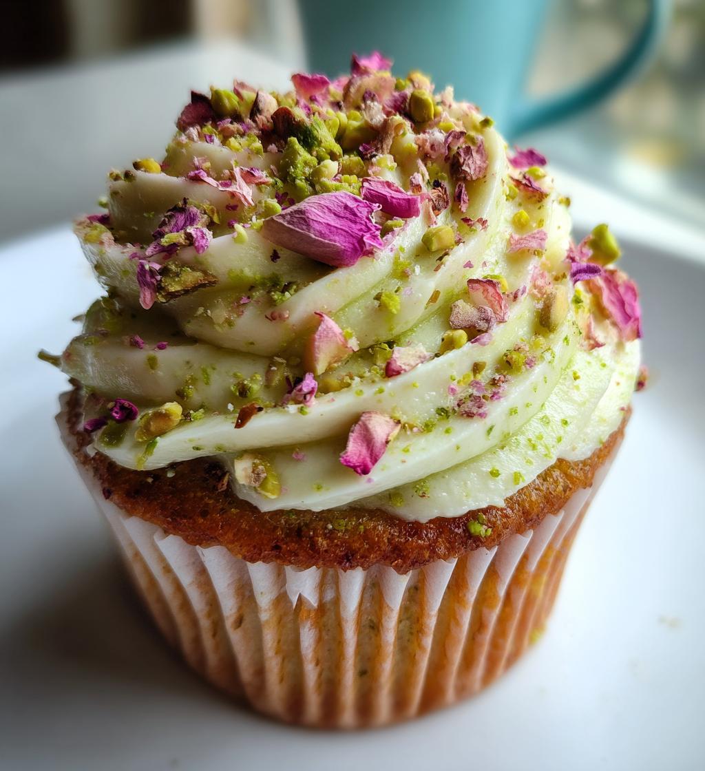 rose and pistachio cupcakes