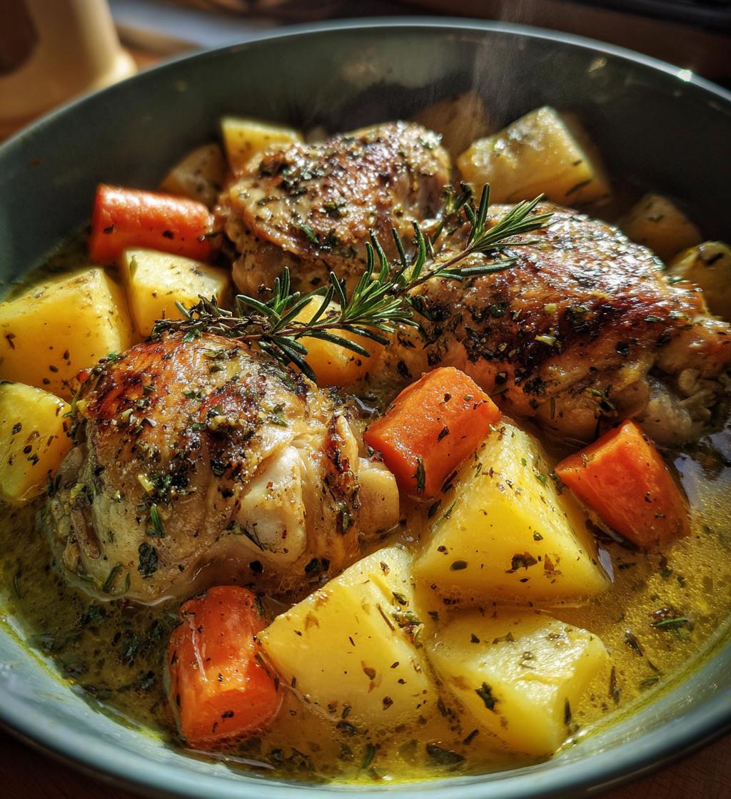 rustic chicken potato stew with carrot herbs - detail 1