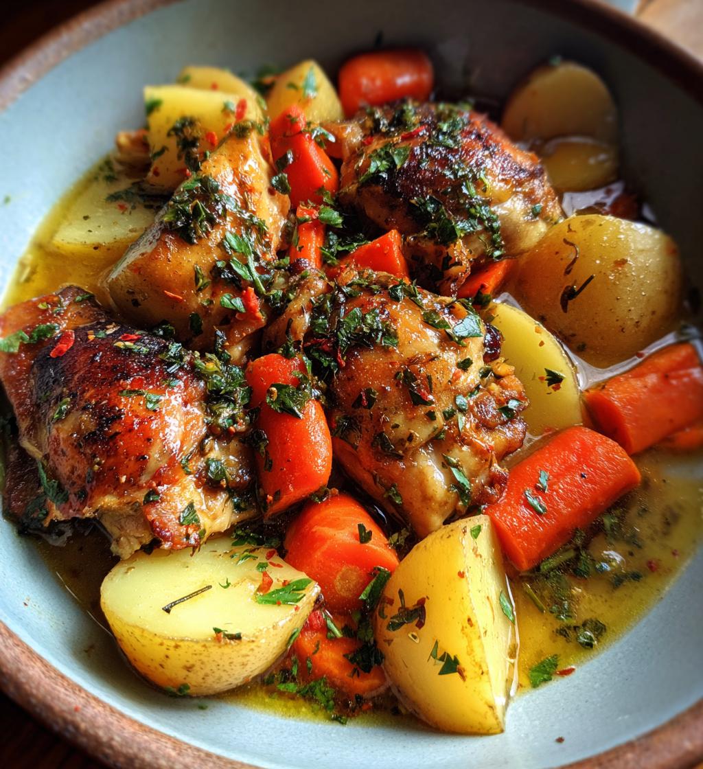 rustic chicken potato stew with carrot herbs - detail 1