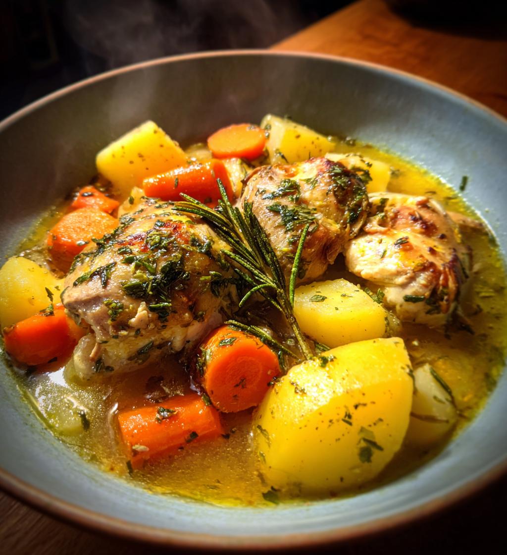 rustic chicken potato stew with carrot herbs