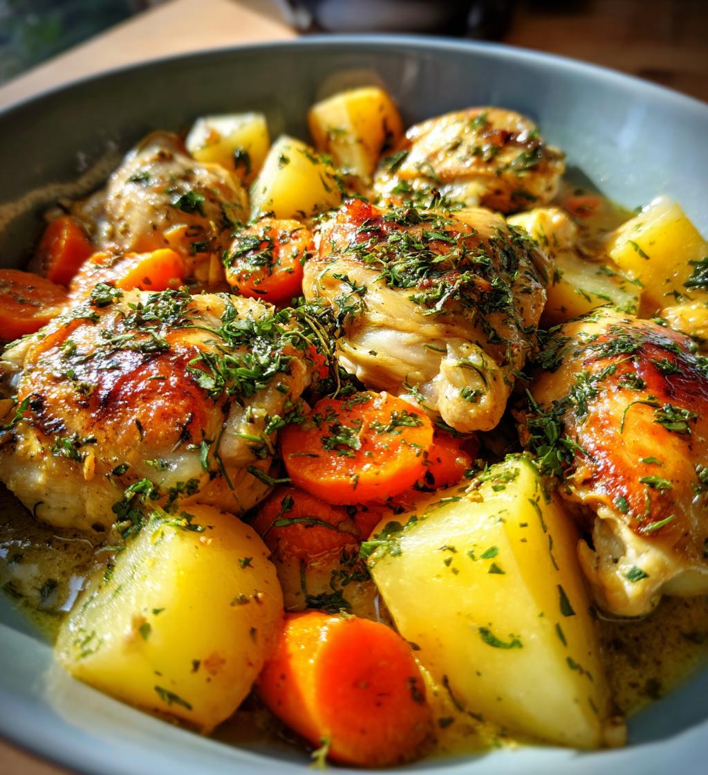 rustic chicken potato stew with carrot herbs