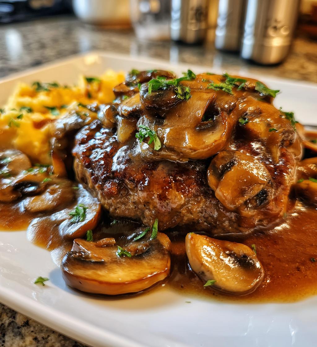 salisbury steak with mushroom gravy - detail 1