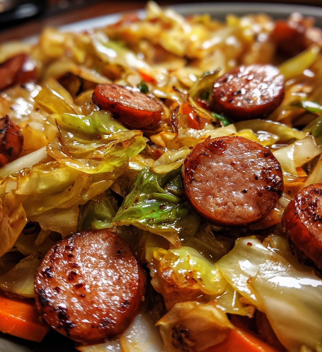 sausage and cabbage stir fry - detail 1