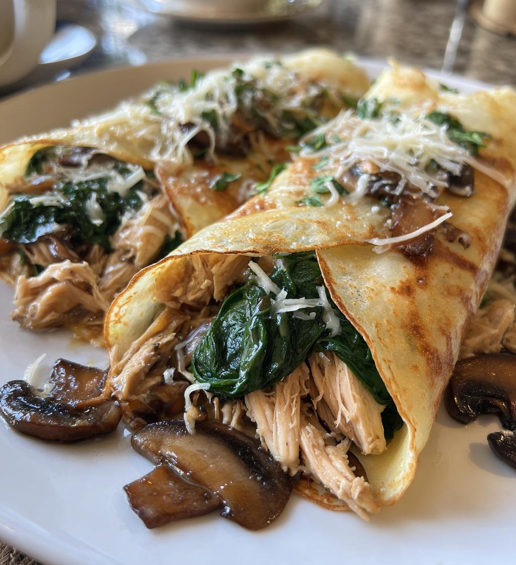 savory spinach mushroom chicken crepes - detail 1