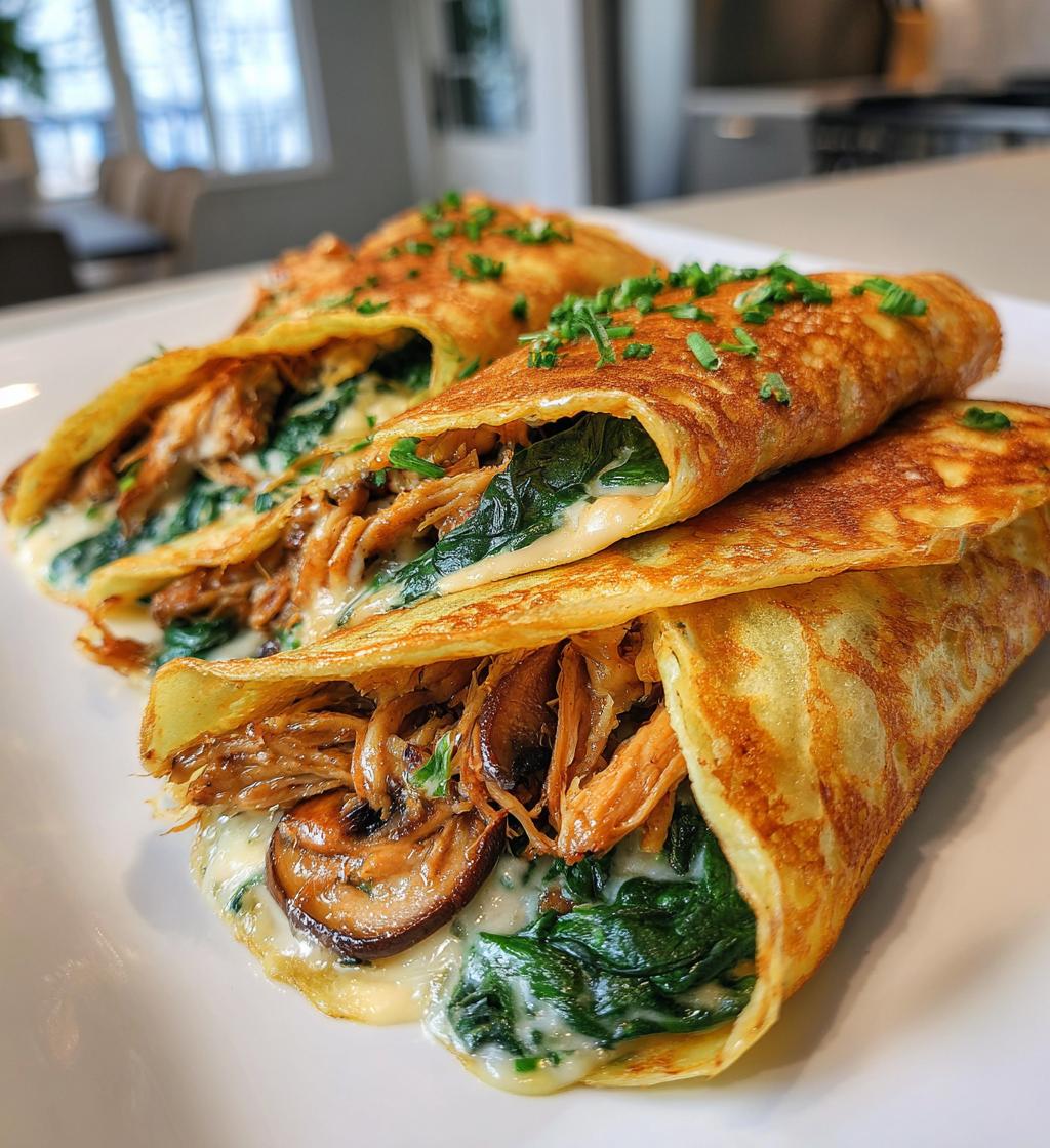 savory spinach mushroom chicken crepes - detail 1