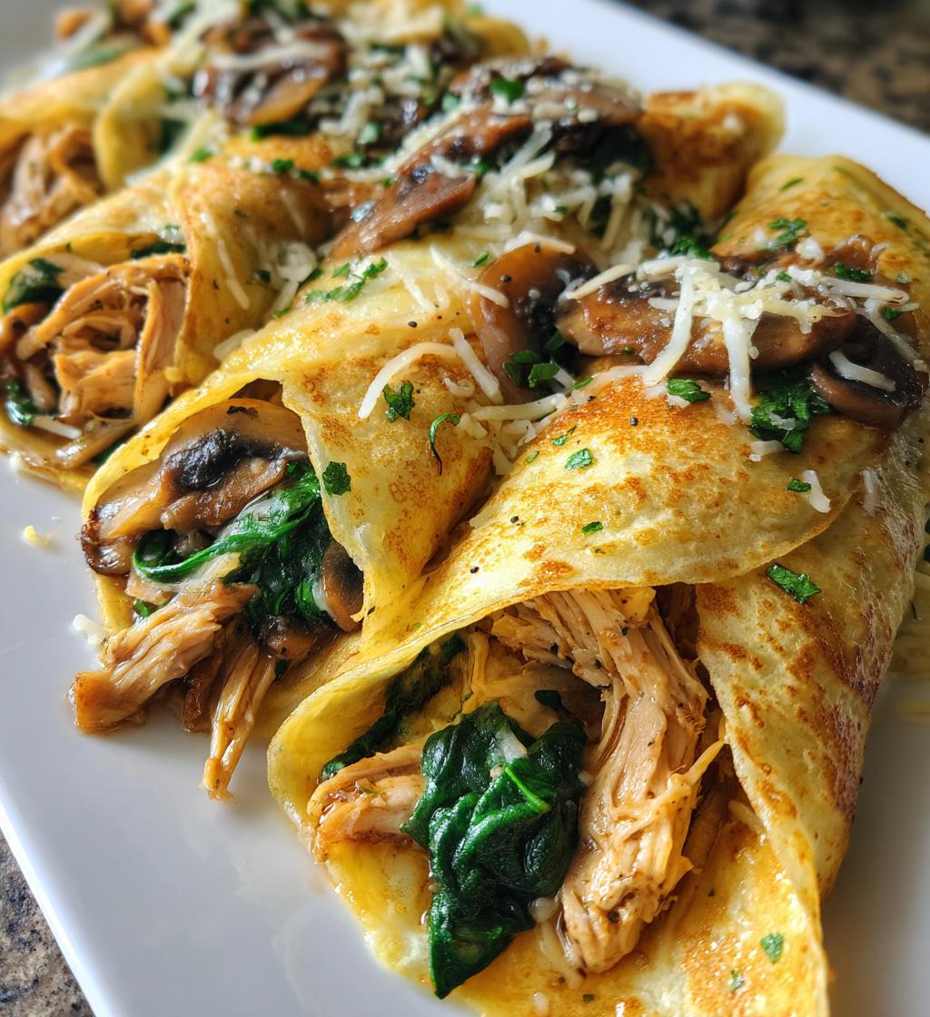 savory spinach mushroom chicken crepes