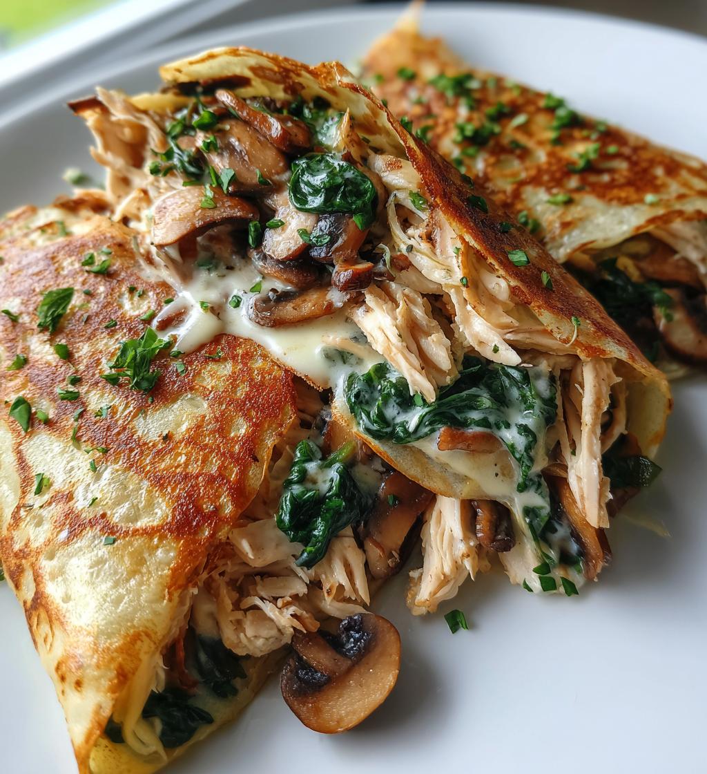 savory spinach mushroom chicken crepes
