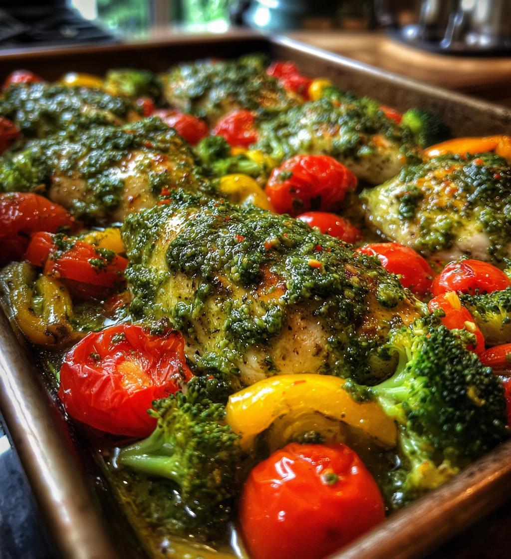 sheet pan pesto chicken and veggies