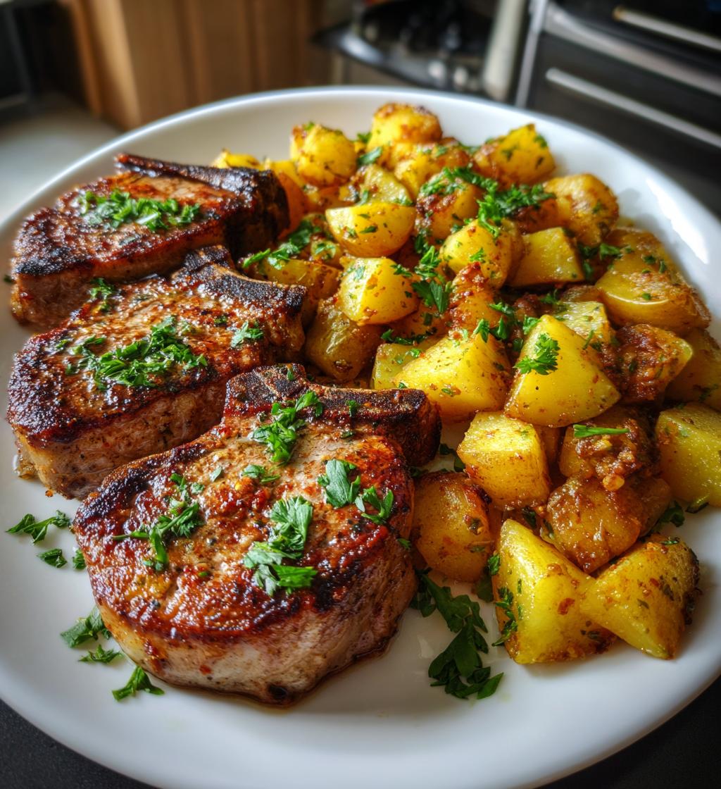 sheet pan pork chops and potatoes - detail 1