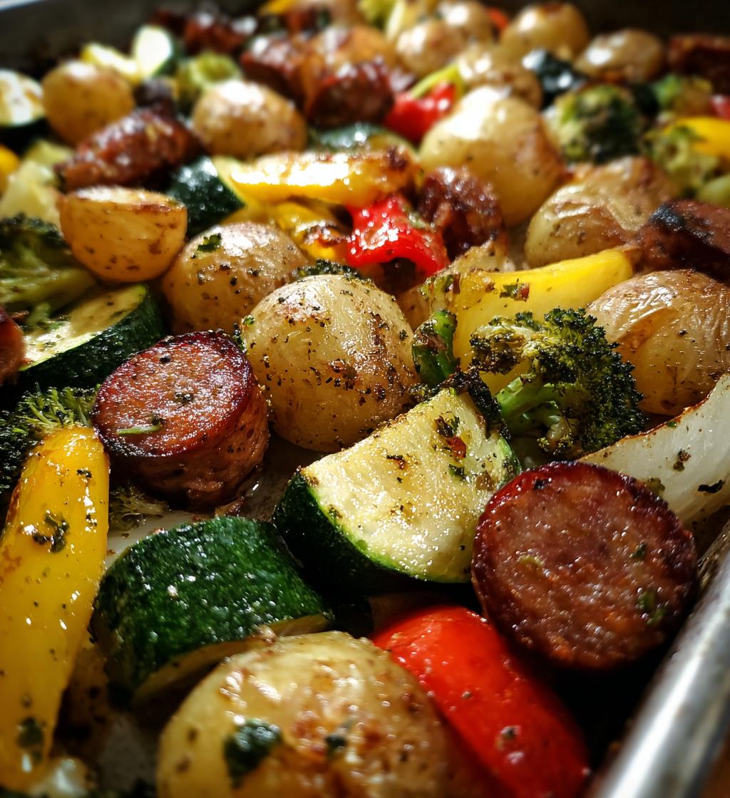 sheet pan potatoes sausage and veggies - detail 1