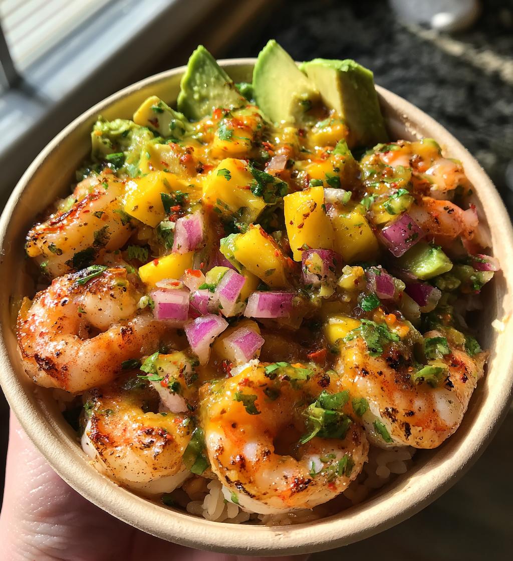 shrimp and avocado bowls with mango salsa lime chili sauce 2 - detail 1