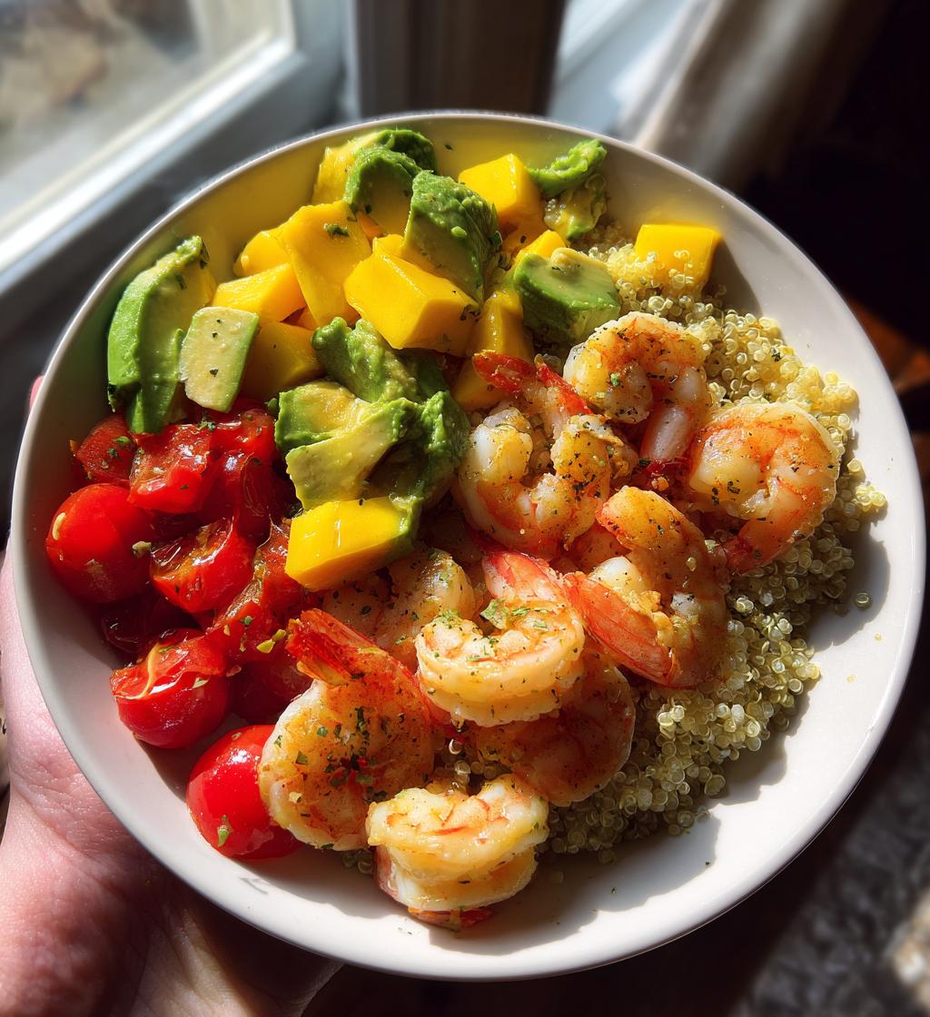 shrimp avocado mango bowl