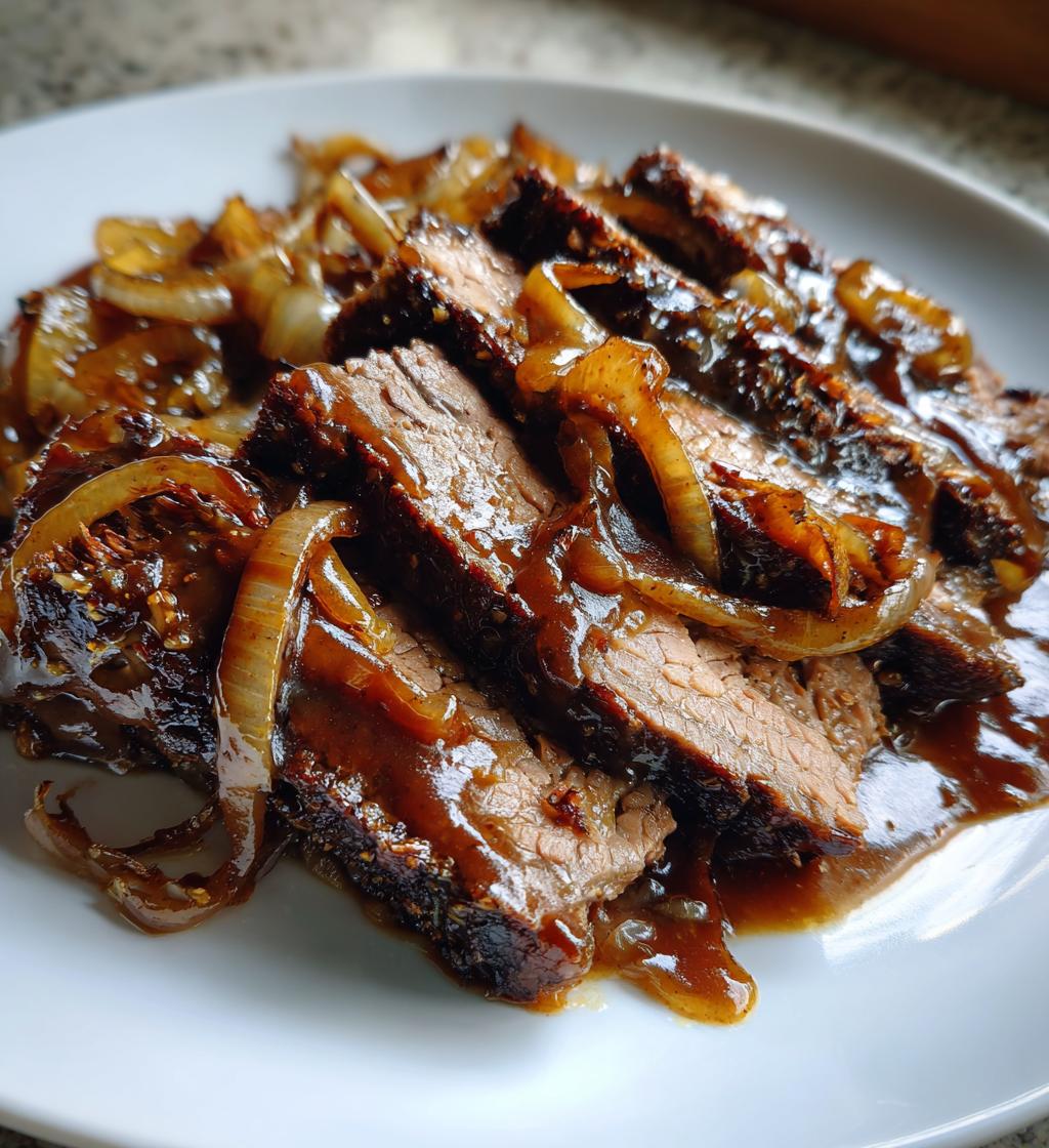 slow cooker brisket with balsamic onion gravy