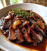 slow cooker brisket with balsamic onion gravy