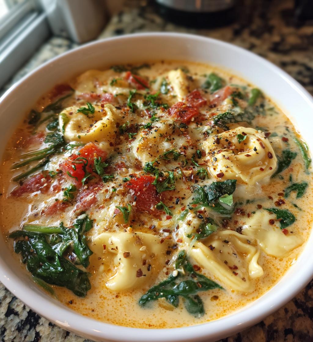 slow cooker creamy tortellini soup - detail 1