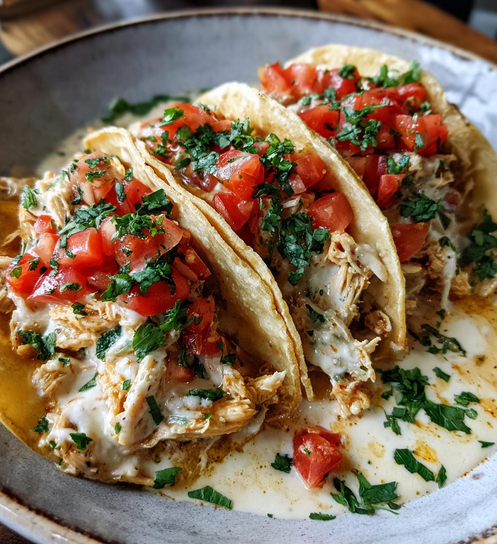 slow cooker queso chicken tacos