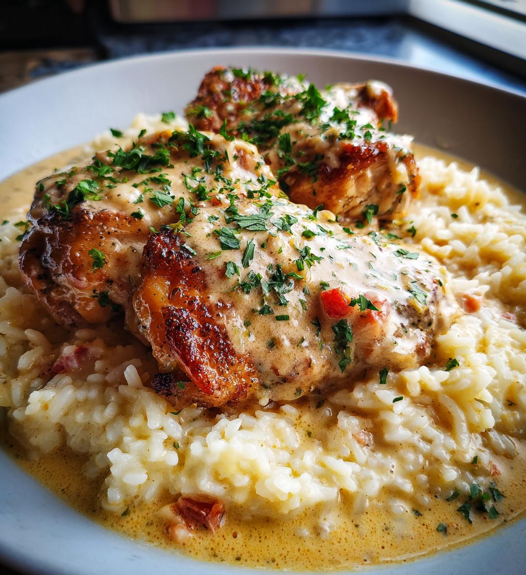 smothered chicken and rice - detail 1