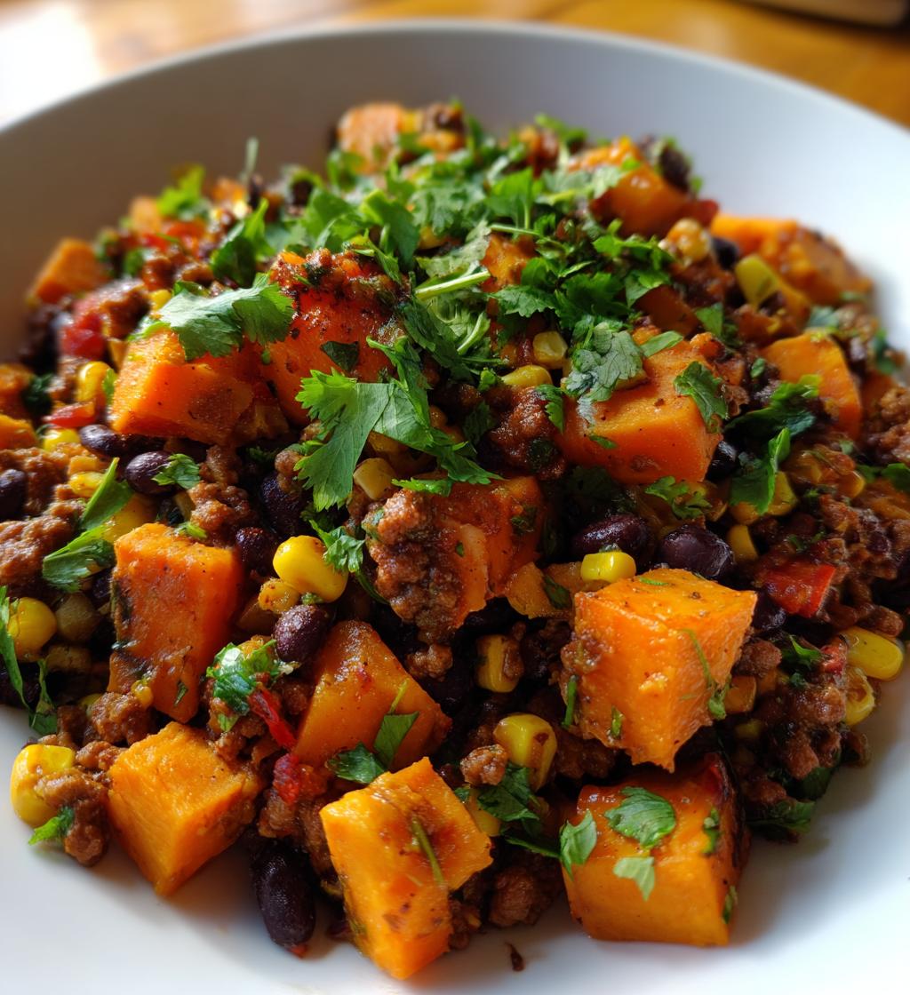 southwestern ground beef sweet potato skillet - detail 1