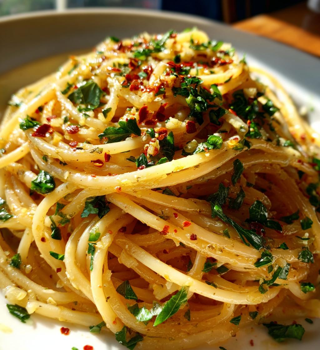 spaghetti with garlic and oil - detail 1