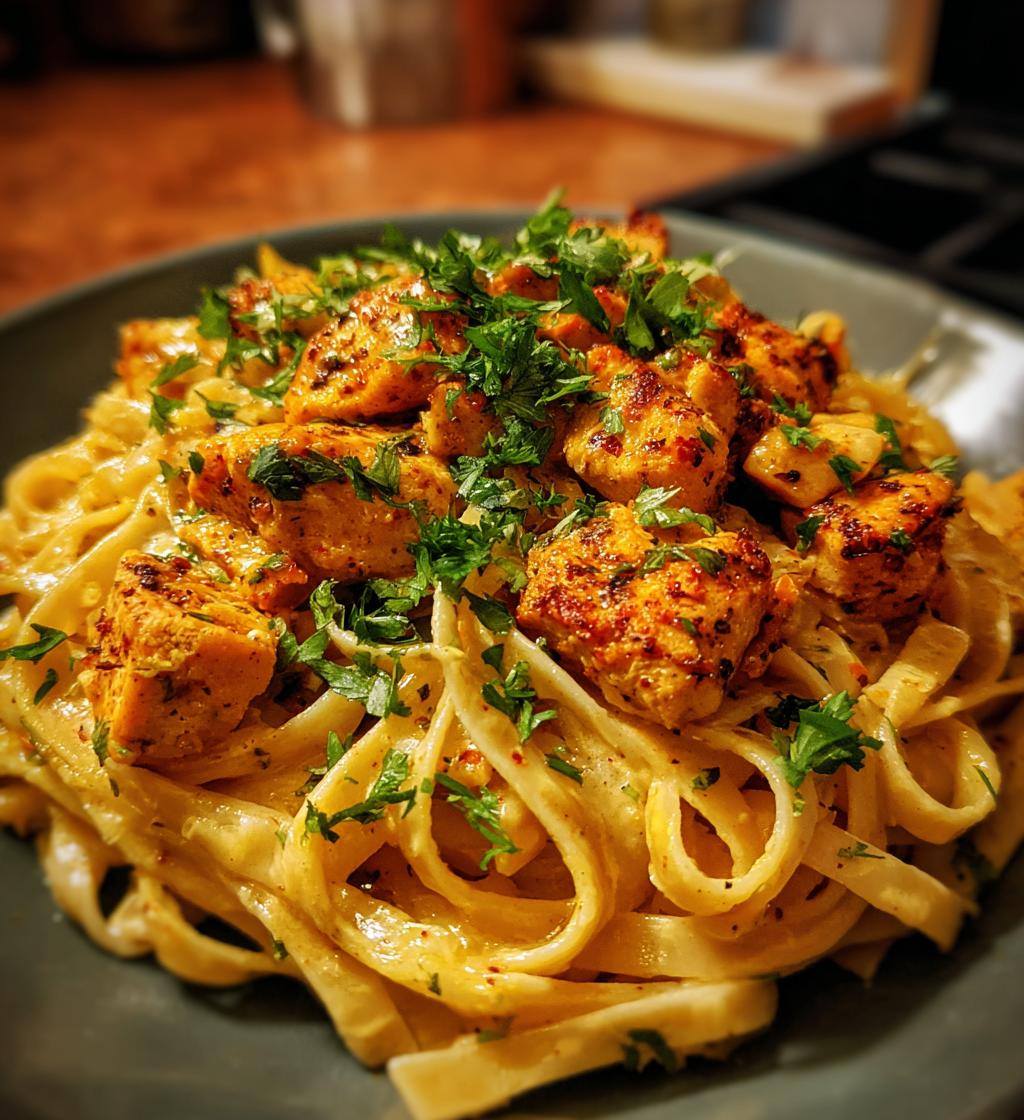 spicy cajun chicken linguine in creamy garlic parmesan sauce - detail 1