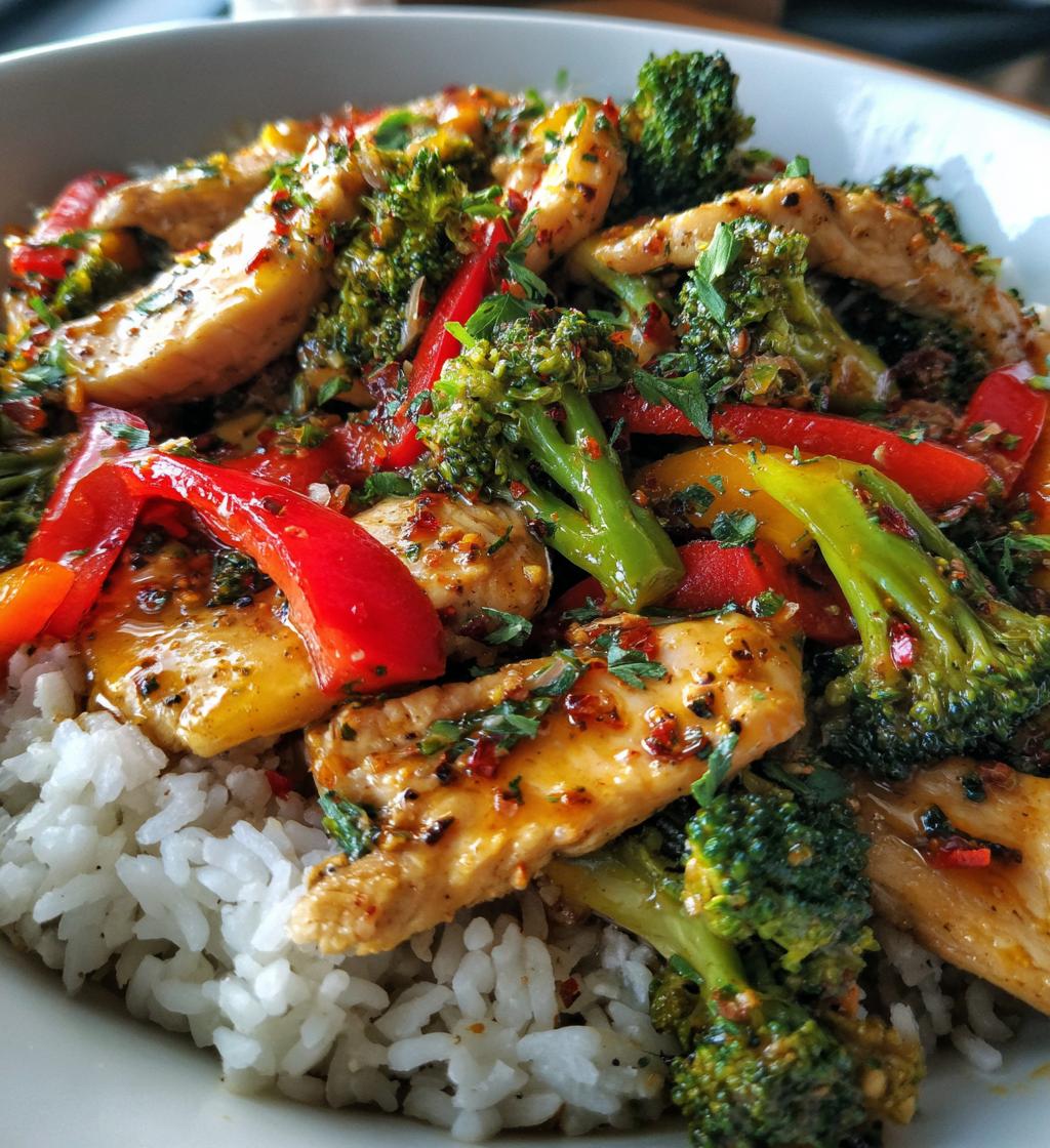 spicy garlic chicken stir fry with rice - detail 1