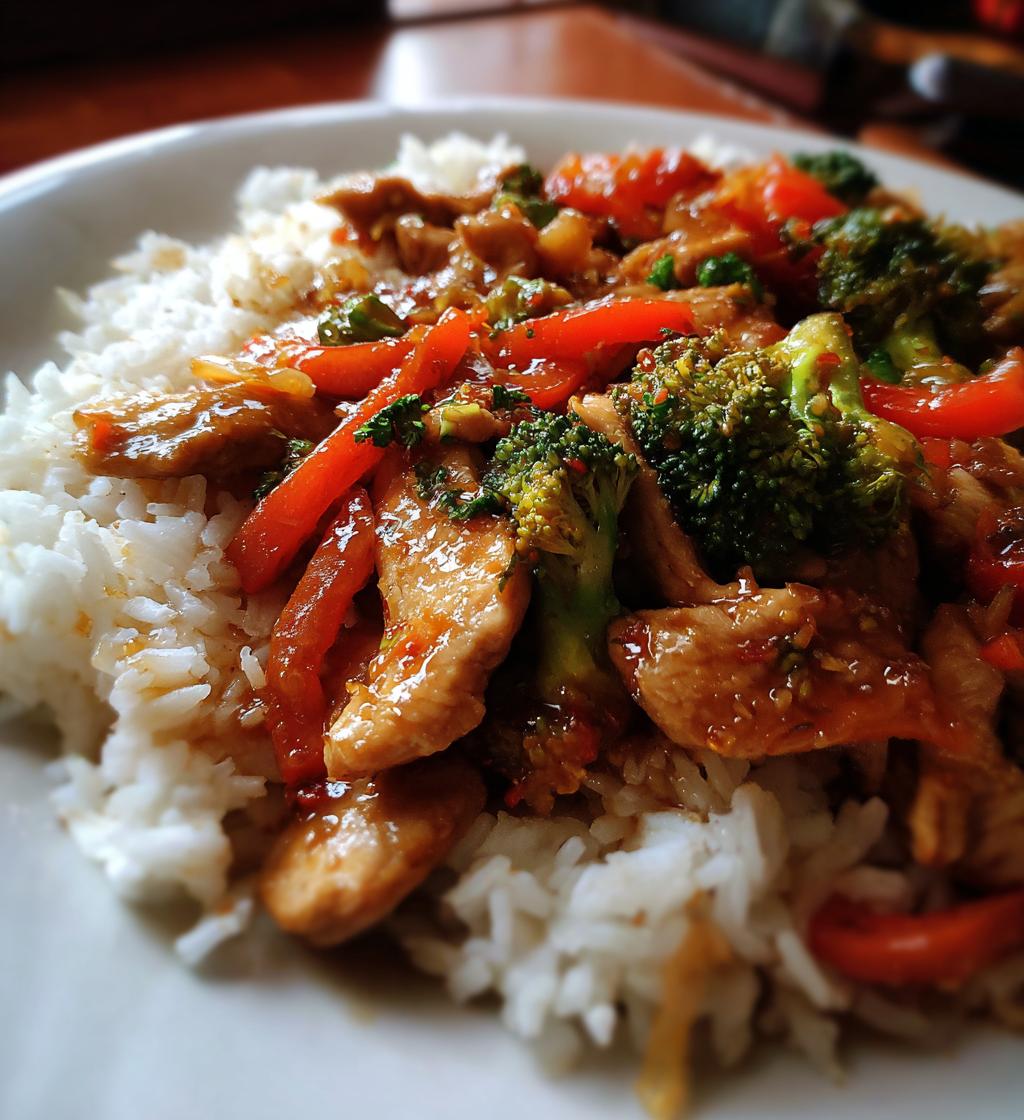 spicy garlic chicken stir fry with rice - detail 1