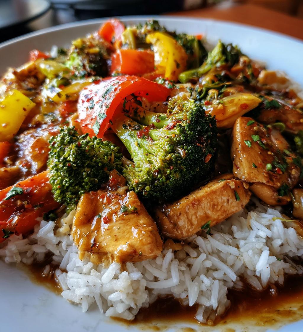 spicy garlic chicken stir fry with rice