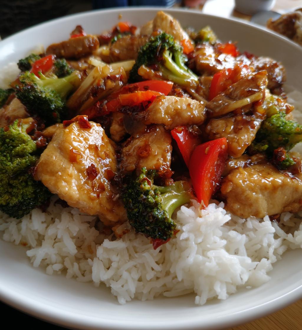 spicy garlic chicken stir fry with rice