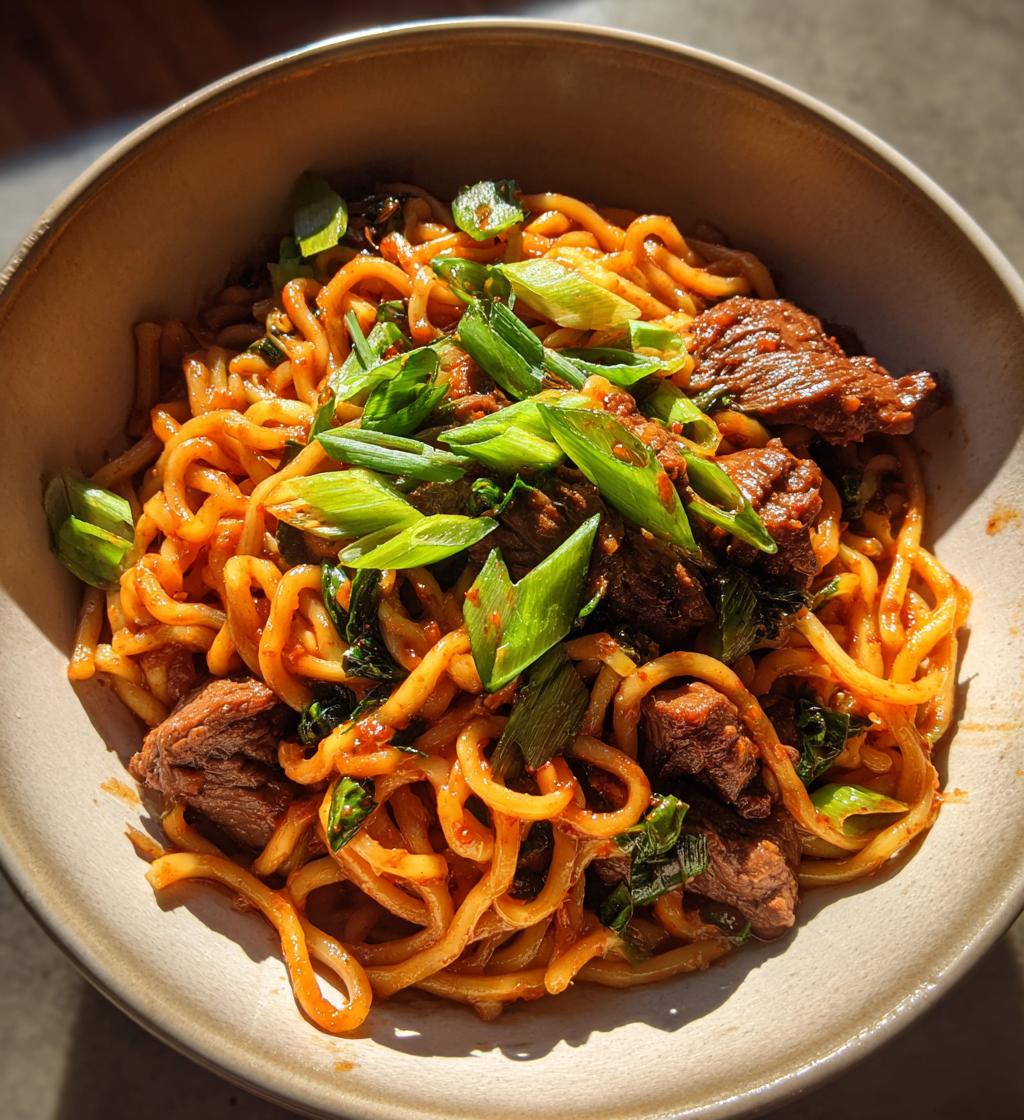 spicy korean gochujang beef noodles - detail 1