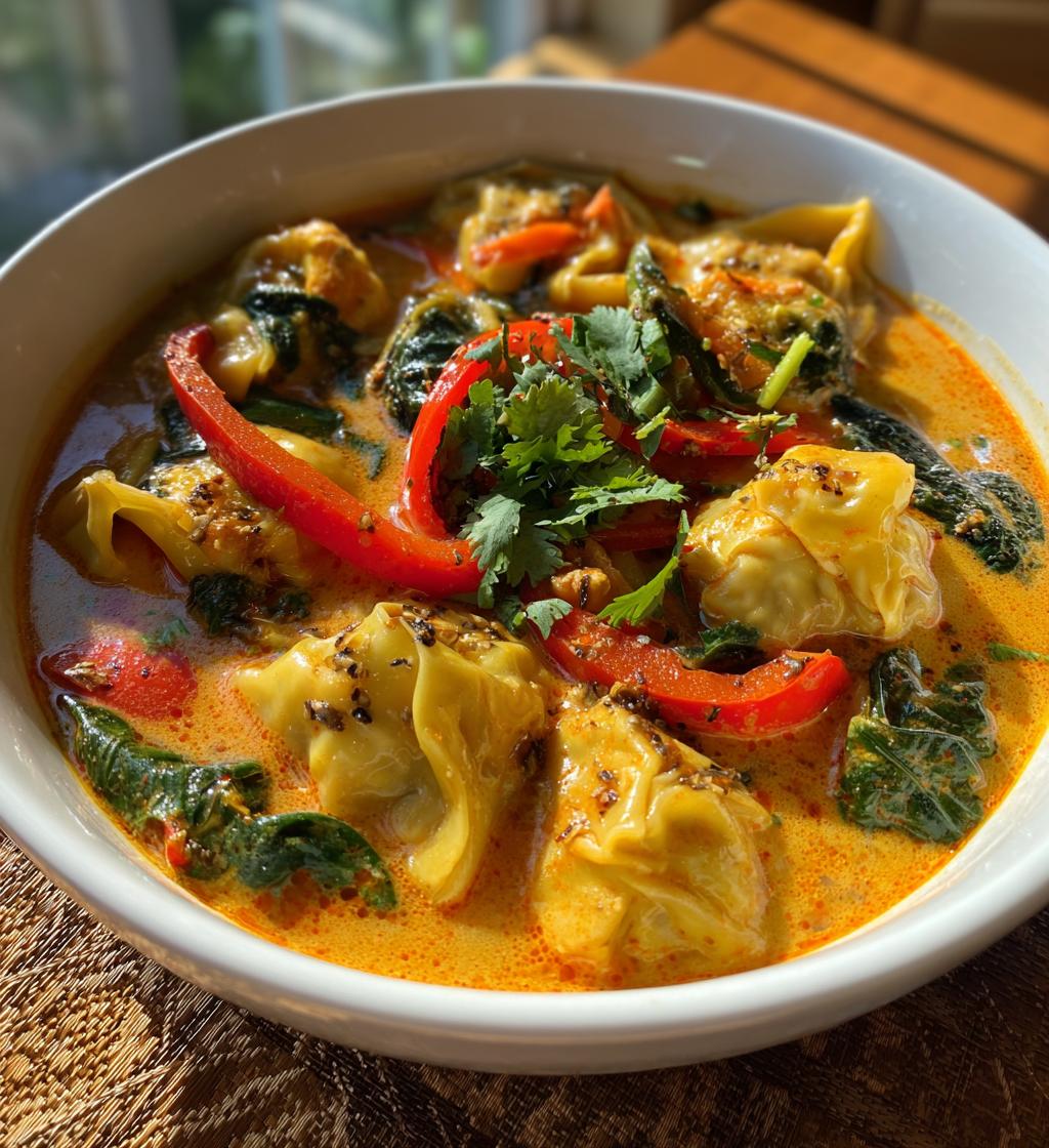 spicy red curry wonton soup - detail 1