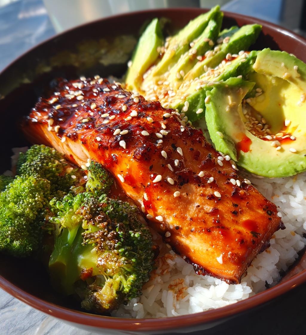 spicy sriracha honey salmon bowl recipe