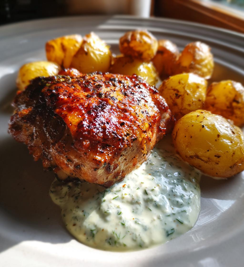 spicy yogurt marinated chicken with dill feta cream crispy baby potatoes - detail 1