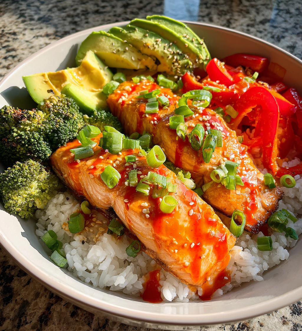 sriracha honey salmon bowls