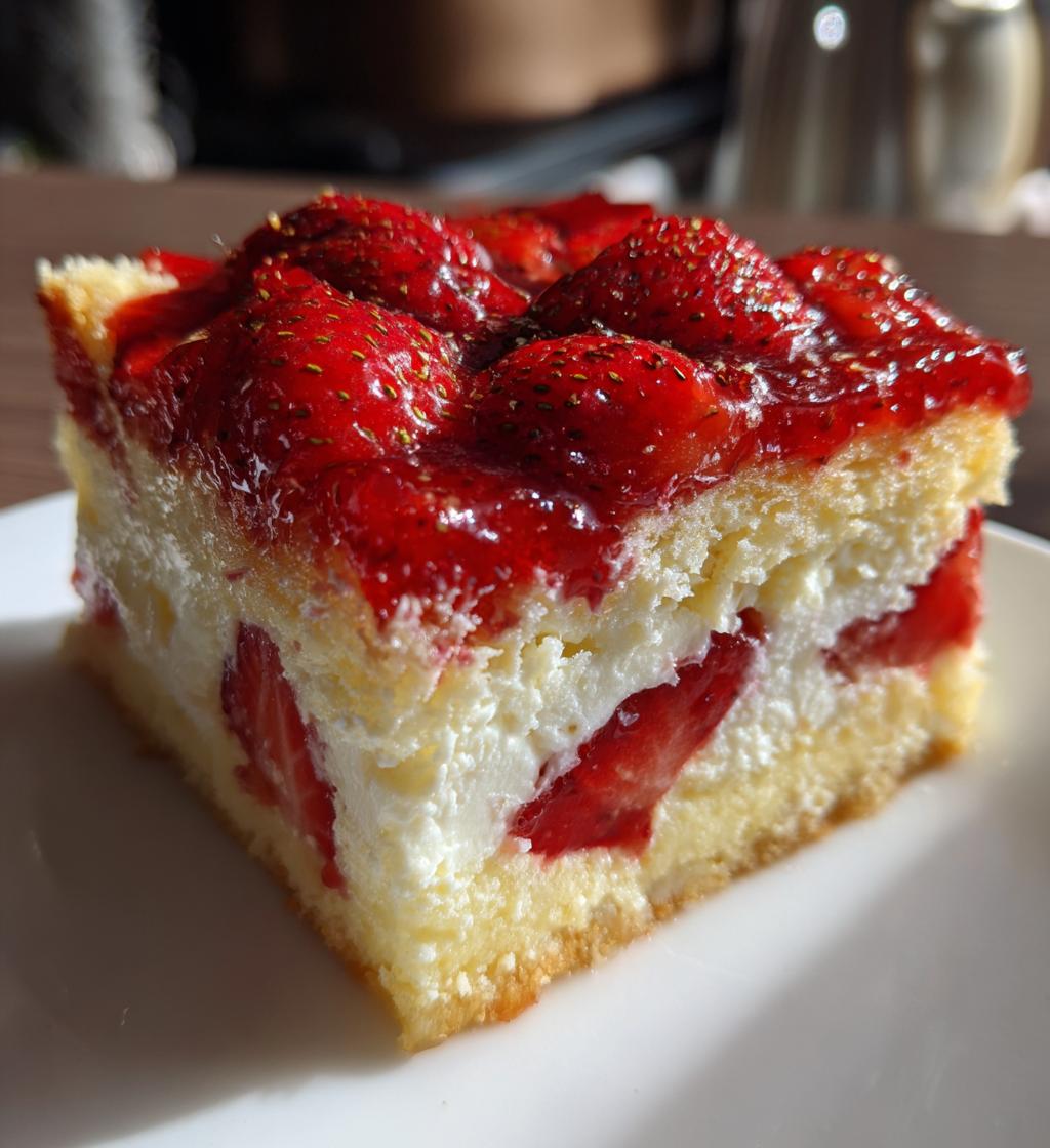 strawberry cheesecake poke cake - detail 1