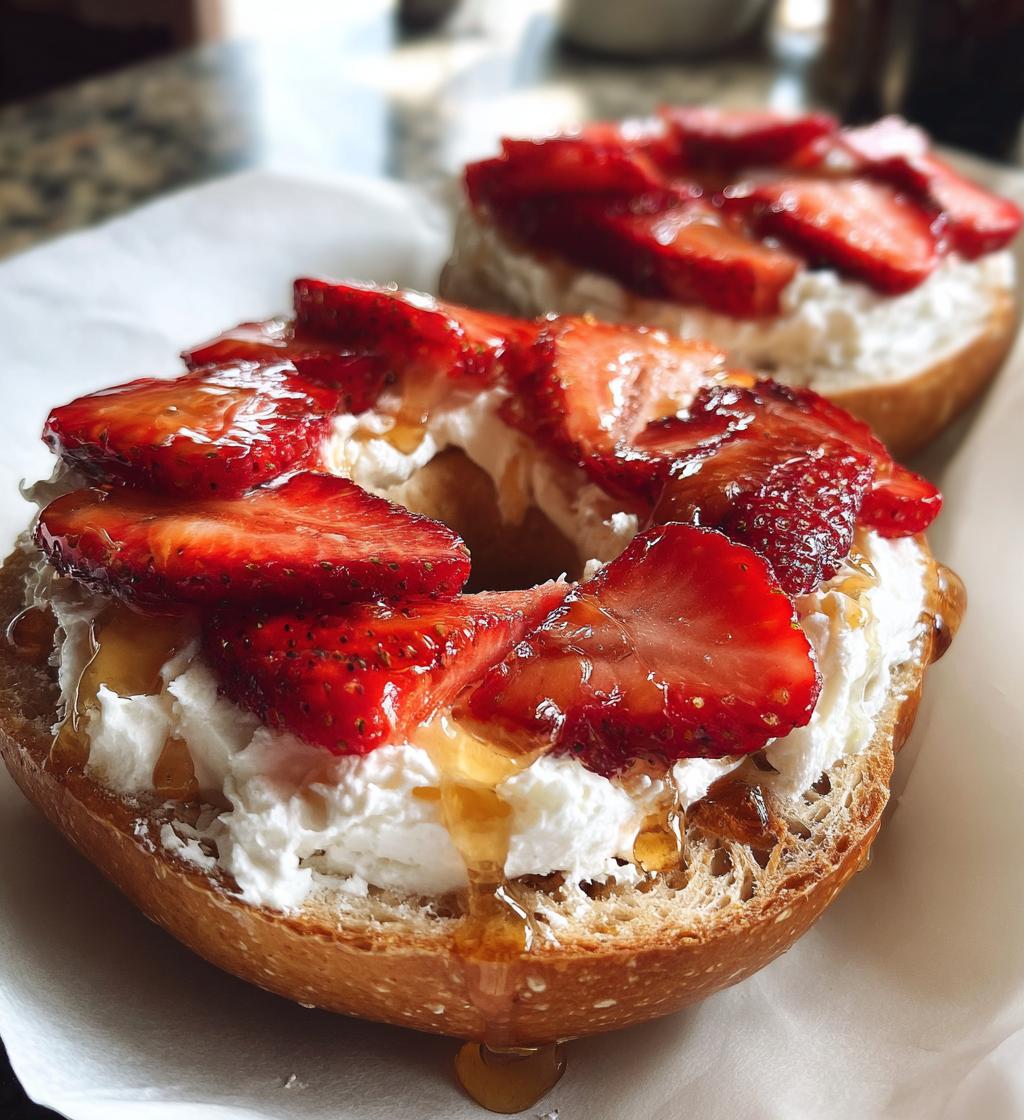 strawberry cream cheese bagel