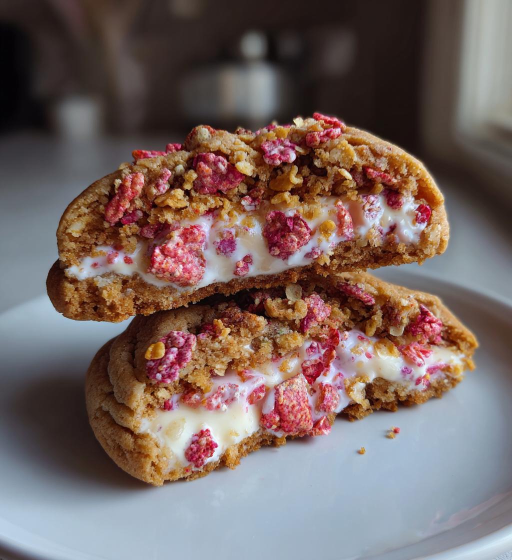 strawberry crunch cheesecake stuffed cookies - detail 1