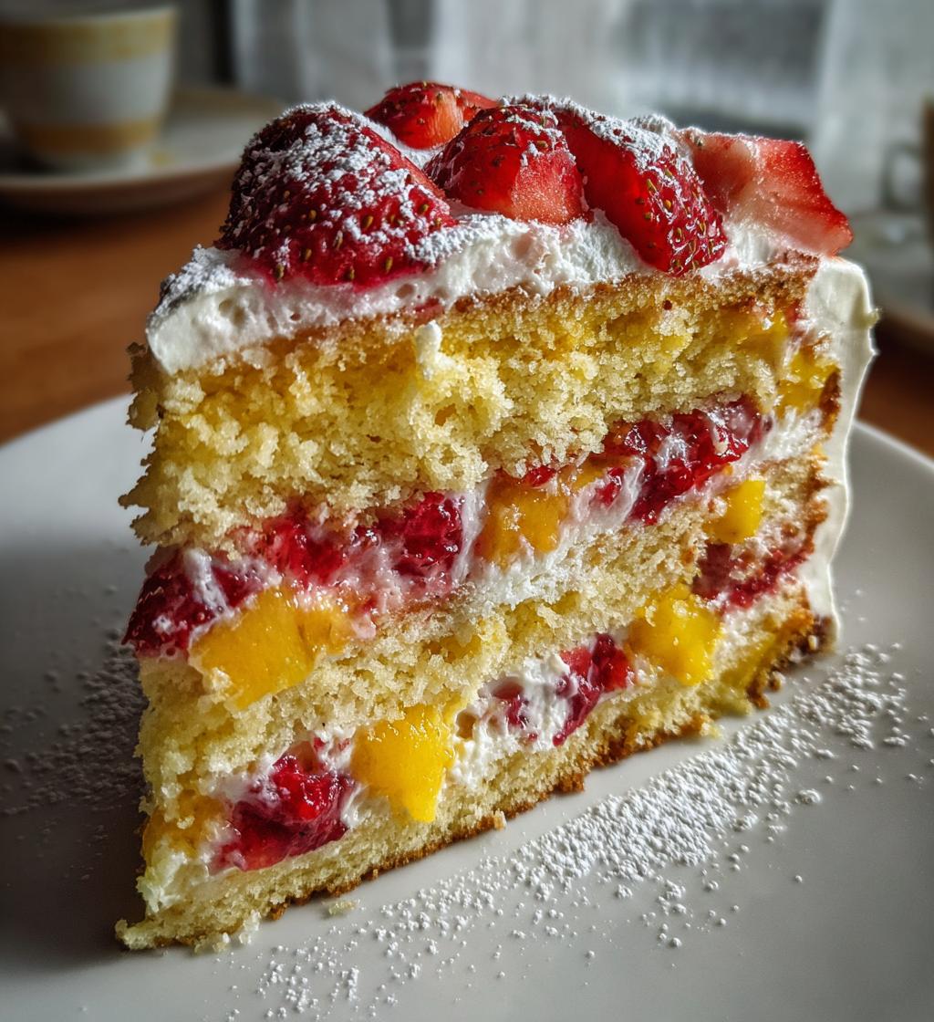 strawberry mango cake - detail 1