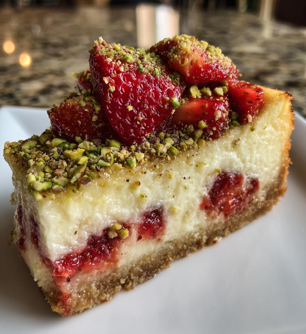 strawberry pistachio cheesecake - detail 1