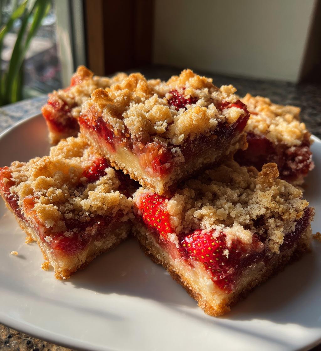 strawberry rhubarb crumb bars - detail 1